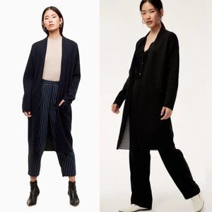 Babaton Black Wool Linen Blend Open Front Lance Cardigan